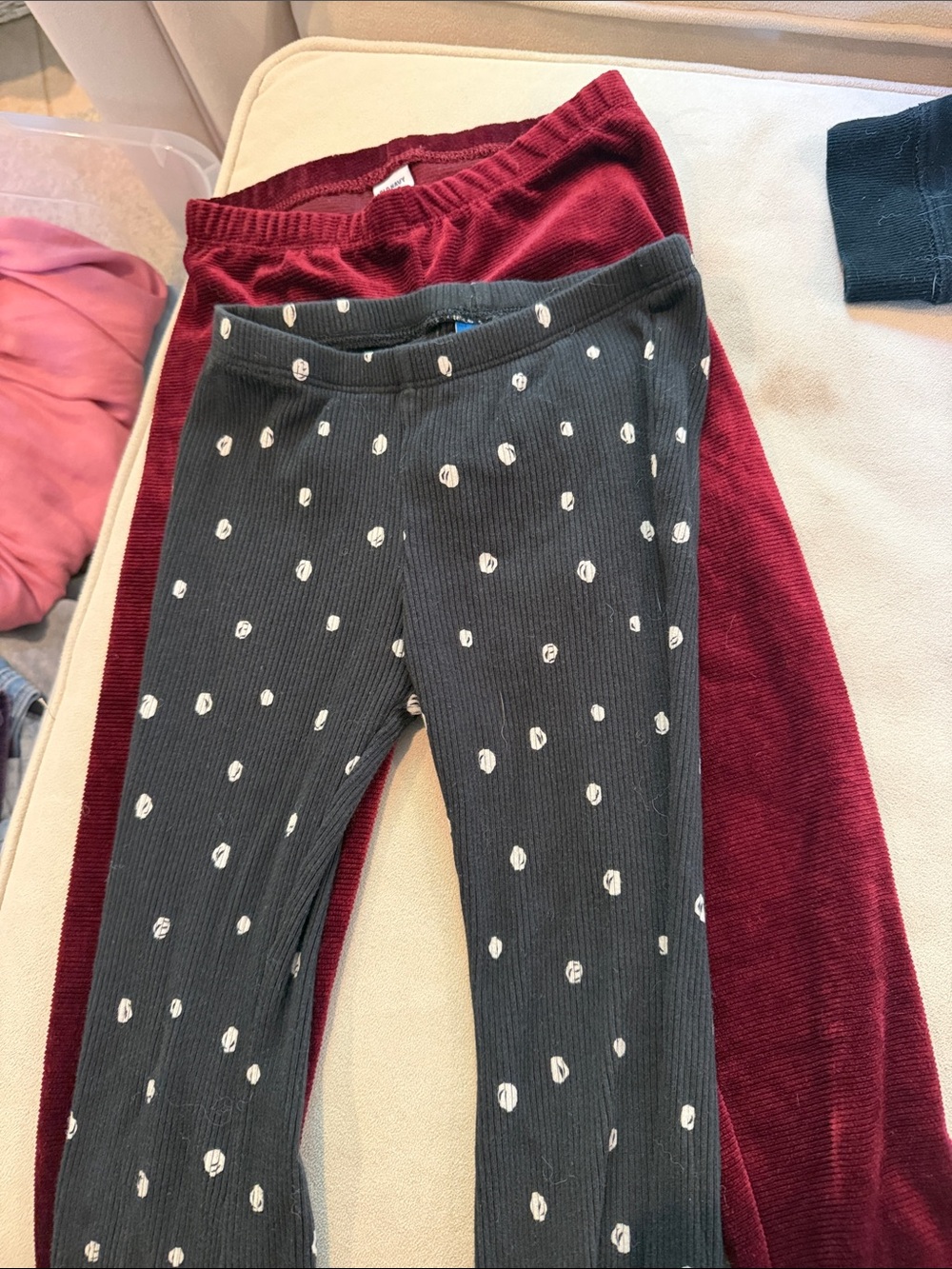 Old Navy Black Polka Dot Leggings & Burgundy Corduroy Pants
